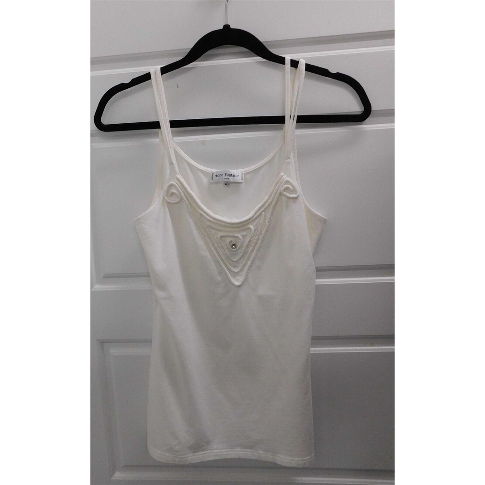 Anne Fontaine White‎ Stretchy jeweled Cami Tank Top France sz 40